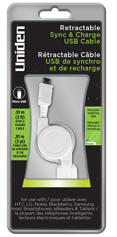 Uniden Retractable Micro USB 2.1 Amp. USB Sync & Charge Cable