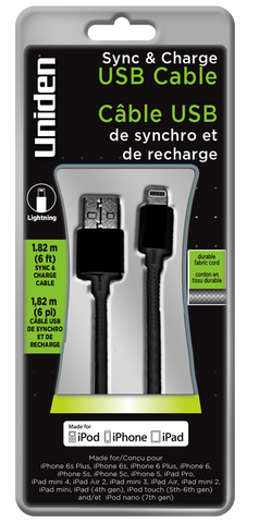 Uniden Apple Lightning 6ft. Fabric Sync & Charge Cable