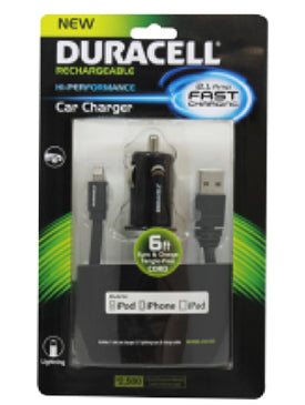 Duracell CAR CHARGER W/ 6' LIGHTNING CABLE