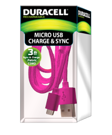 Duracell 3 ft. micro usb sync & charge fabric cord with metallic head