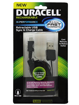 Duracell Retractable USB Sync & Charge Micro USB Cable - Black