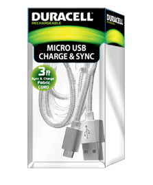 Duracell 3 ft. micro usb sync & charge fabric cord with metallic head