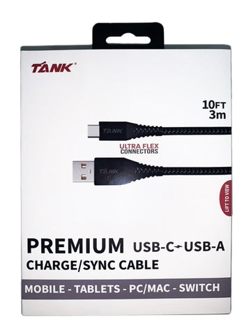 TANK – PREMIUM Ultra Flex USB-C to USB-A charge/Sync 10ft cable